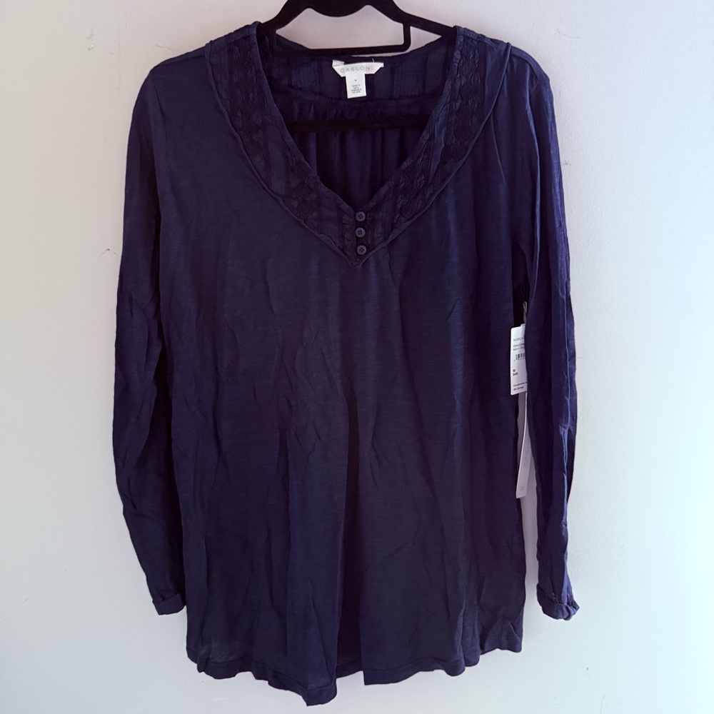 Caslon Women's Navy Cotton Long Sleeve Top